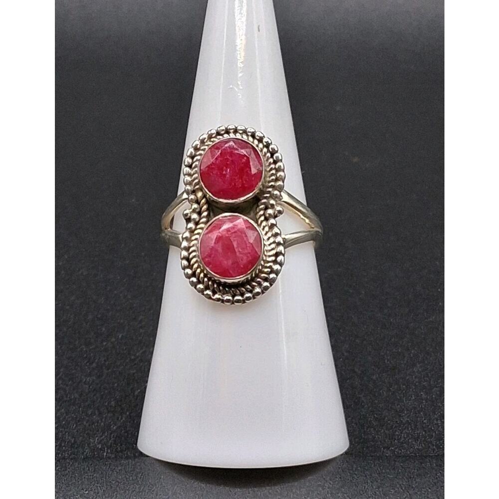 Ruby Ring, size 6.75, Vintage Style, 925 Sterling Silver, Bohemian, Artisan